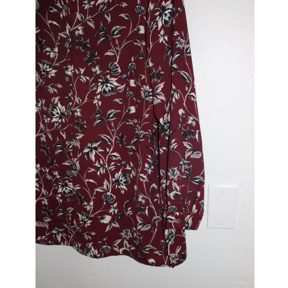 J Jill Womens Burgundy Floral Print Long Sleeve Button Up Shirt Petite L - Picture 4 of 8